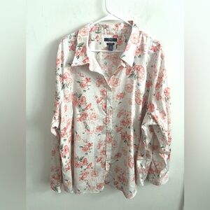 Chaps Shirt Women’s Floral Print No Iron Sz 3X Peasant Bloomcore Artsy Office